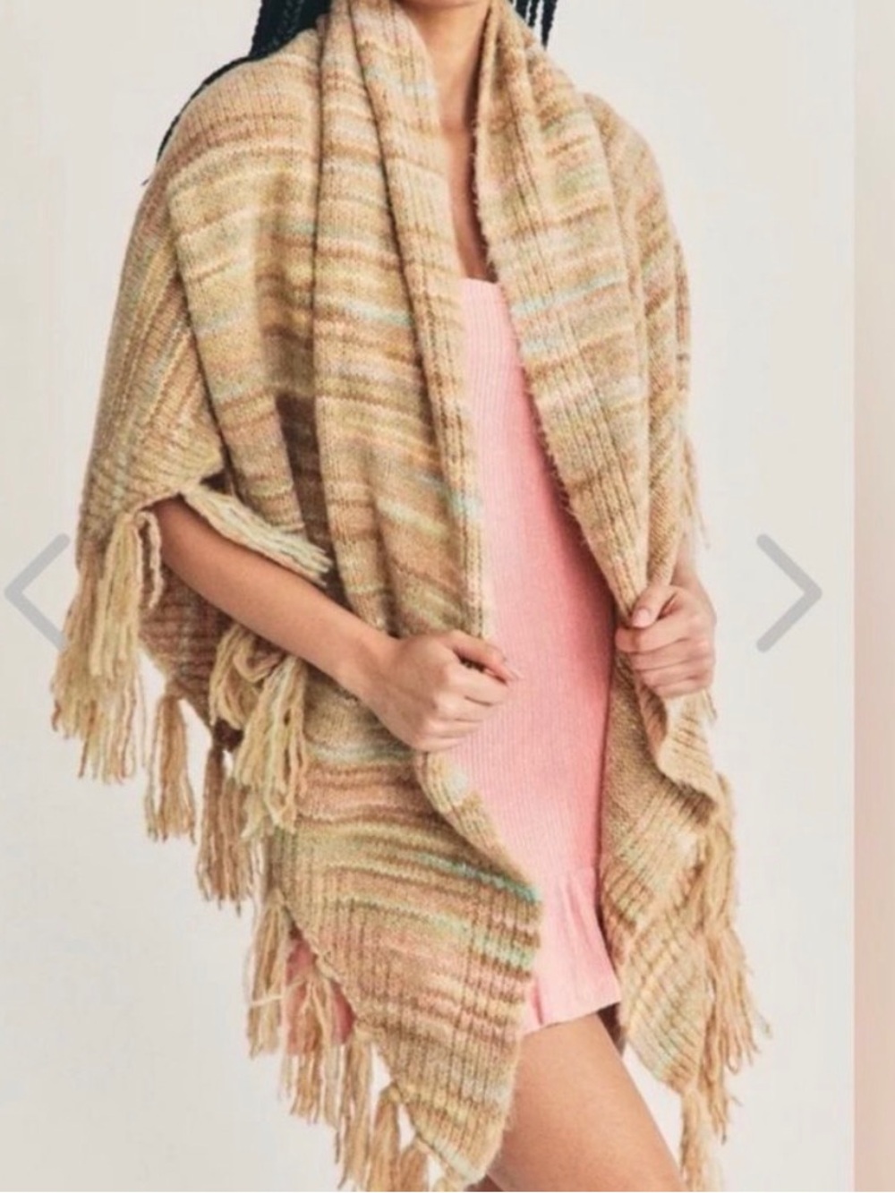 Loveshackfancy Fresca Fringe Knit Throw Wrap - Beige & Pink